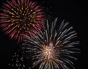 Night Sky Fireworks: Radiant Red and Silver Burst