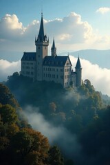 Clouds veil the towers of Hohenzollern Castle, mystery, clouds, historic