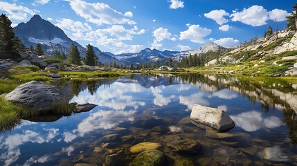 Obraz premium Serene Mountain Lake Reflection: A Breathtaking Panorama of Nature's Beauty