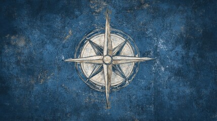 Nautical Compass Rose on Distressed Blue Background