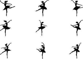 Collection of silhouette vector illustrations of ballerina dancing ballet isolated