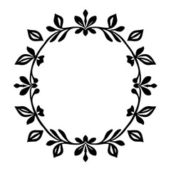 Elegant Black and White Floral Frame: Circular Border Design for Vintage Decor, Vector Illustration, and Template