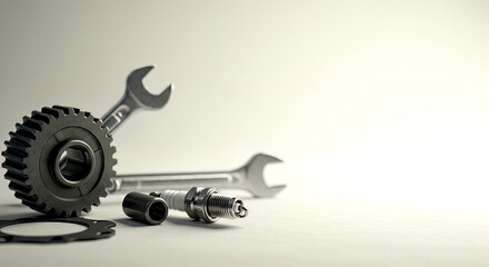 Minimalist Labor Day Concept Featuring Metallic Tools Like Wrenches and Bolts Arranged Against a Neutral Background, Symbolizing Hard Work, Craftsmanship, and Dedication to Skilled Trades