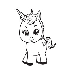 Cute unicorn coloring page illustration