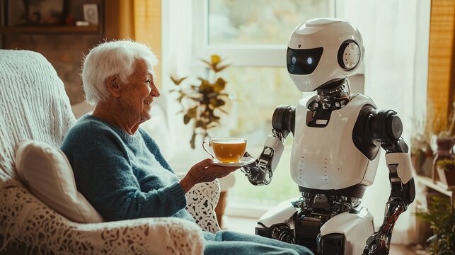 Robot Serving Tea to Elderly Woman