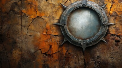 Obraz premium Grunge Metal Emblem on Cracked Wall