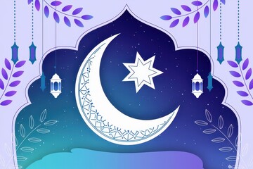 Crescent Moon Star Night Festive Islamic Design
