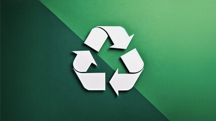Recycling Sign Symbol for Climate Action and Sustainable Waste Management green background, white symbol,