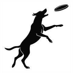 a dog catching a frisbe silhouette vector design art and illustration