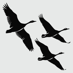 a flock of geese flying silhouette vector design art and illustration