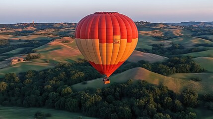 Fototapeta premium Hot Air Balloon Soaring Over Rolling Tuscan Hills