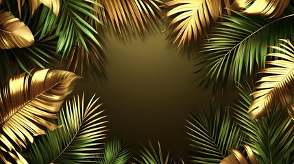 Fototapeta premium Golden Tropical Paradise: Luxurious Palm Leaves Frame