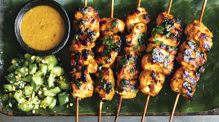 Delicious Chicken Satay with Peanut Sauce and Cucumber Salad