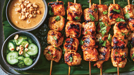 Delicious Chicken Satay with Peanut Sauce and Cucumber Salad