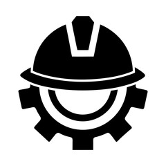 Construction Helmet with Gear Silhouette Vector for Engineering and Industrial Projects
