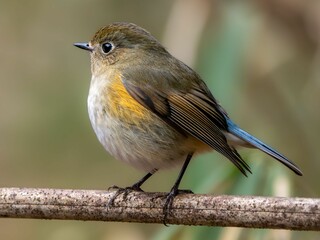 森の中で枯れ木に留まって周りを見渡しているルリビタキ