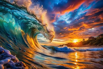 Surreal Mediterranean Wave Crashing: Dreamlike Ocean Scene