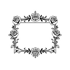 Elegant Black and White Rose Frame: Vintage Floral Border Design. Perfect for Wedding Invitations, Romantic Decor, and Classic Illustrations.
