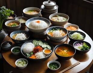 Elegant Asian Noodle Bowls: A Culinary Still Life