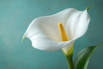 Single White Calla Lily Against Teal Background