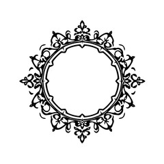 Ornamental Circular Frame: Vintage Floral Design Element, Elegant Classic Border for Decoration, Symmetrical Pattern, Black and White Vector Graphic