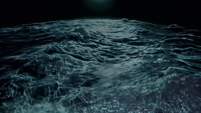 Dark ocean waves at night, cosmic background, space view, science fiction imagery