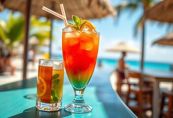 Tropical Beach Cocktails: Vibrant Sunset Hues in a Sunny Paradise