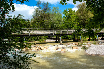 Fototapeta premium Isar river hike in Munich, Munich Way of St. James, Bavaria, Germany
