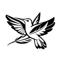 Hummingbird in Flight: A Black and White Artistic Illustration of a Bird in Motion.  Elegant and Graceful Design, Perfect for Nature Lovers and Art Enthusiasts.