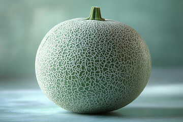 A Single Green Cantaloupe Melon Rests On A Table