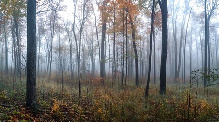 Fototapeta premium Misty Autumn Forest: A Serene Landscape
