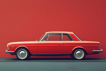 Fototapeta premium Classic Red Coupe Against a Red Background