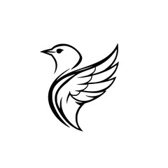 Elegant Bird with Wings: A Minimalist Vector Graphic Design. Perfect for logos, symbols, and illustrations.  Black and white aesthetic.