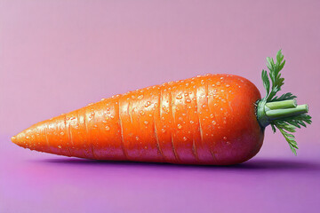 A Single Dew Covered Orange Carrot On Purple