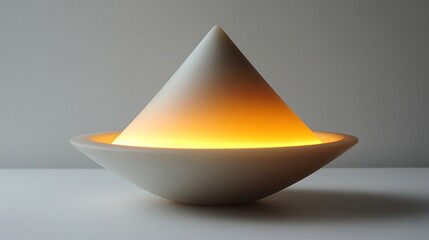 Fototapeta premium Illuminated white cone lamp, bowl base.