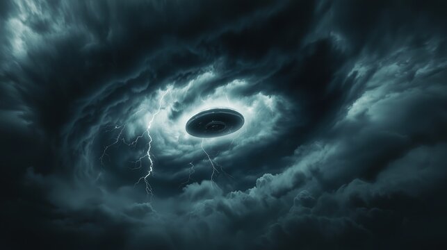 Mysterious UFO in Stormy Skies - Powered by Adobe