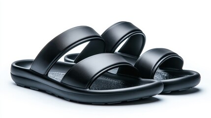 These black slide sandals feature a trendy double strap design that combines style and functionality, perfect for casual outings and relaxed days.
