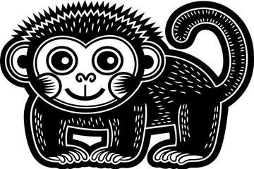 Intricate Black and White Monkey Illustration