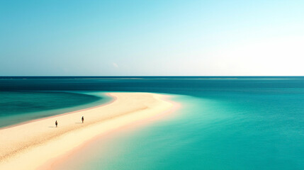 Obraz premium Serene stroll along a secluded beach under a clear blue sky in tropical paradise. Generative AI