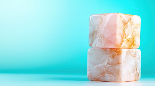 Two exquisite marble blocks are displayed against a tranquil backdrop, emphasizing timeless beauty and sophistication in design with a serene atmosphere.