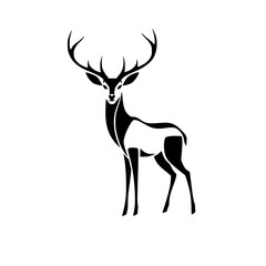 Majestic Deer Silhouette: Elegant Black and White Animal Vector Graphic