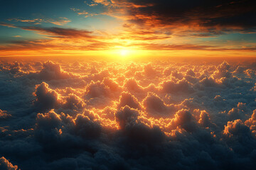 Fototapeta premium Golden Sunset Above a Sea of Clouds