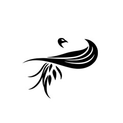 Elegant Peacock Feather Design: Abstract Bird Silhouette, Minimalist Black and White Vector Graphic