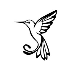 Obraz premium Hummingbird in Flight: Elegant Black and White Bird Illustration. Perfect for nature lovers and art enthusiasts. Download this stunning vector graphic for your design projects.