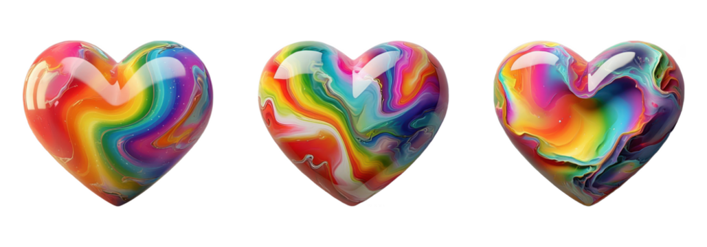 Swirling Rainbow Hearts in 3D Render