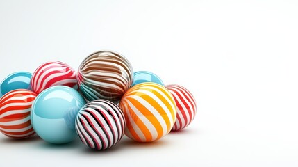 A playful heap of decorative balls featuring swirled patterns and varied colors, radiating joy and creativity, perfect for festive occasions and artistic displays.