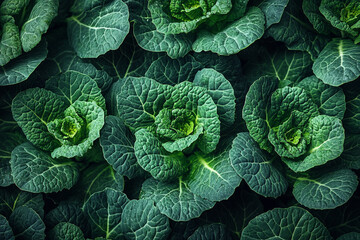 Obraz premium Lush Green Cabbage Leaves Close Up View