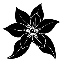  jasmine flower black silhouette vector, Simple silhouette Design vector icon with white background