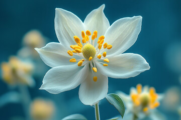 Obraz premium Delicate White Flower with Golden Stamens Blooms