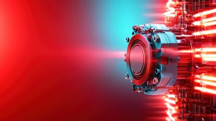 A captivating image of a futuristic engine featuring vivid colors and glowing elements, symbolizing innovation and advanced technology within modern mechanical engineering.